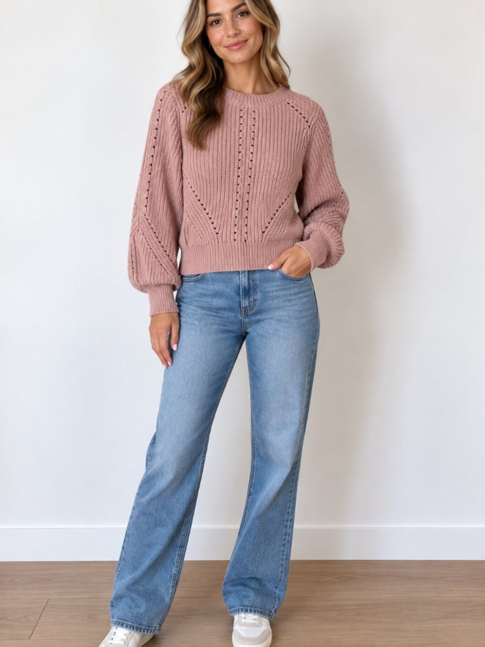 H&M Dusty Rose Chunky Crewneck Sweater
